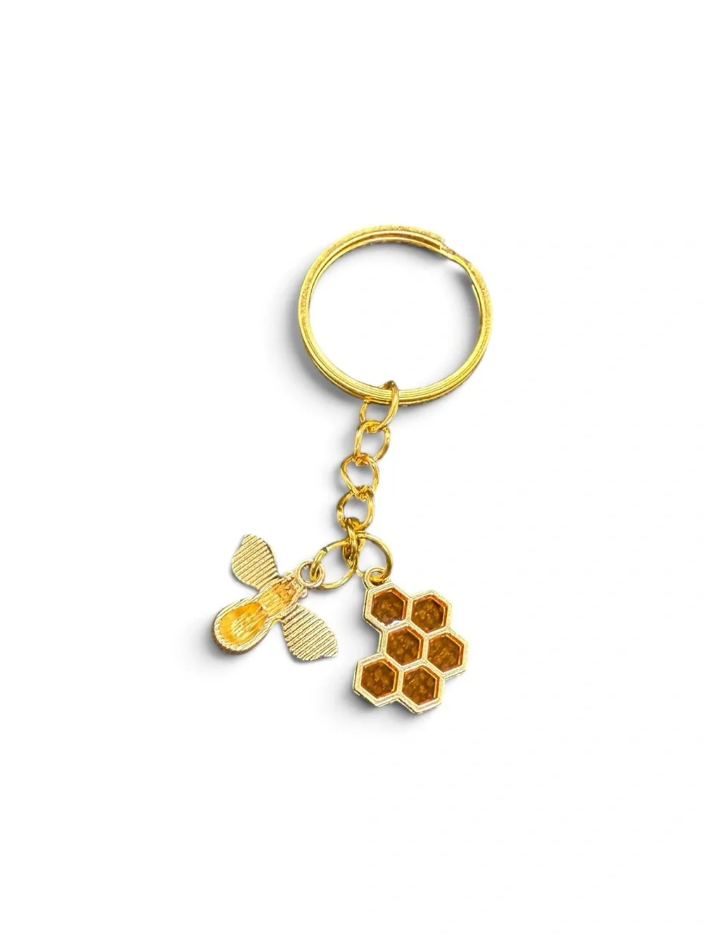 🏷️‼️5/$25🏷️‼️🐝Gold-Tone Bee Charm Keychain with Yellow Enamel Honeycomb/NWOT🐝